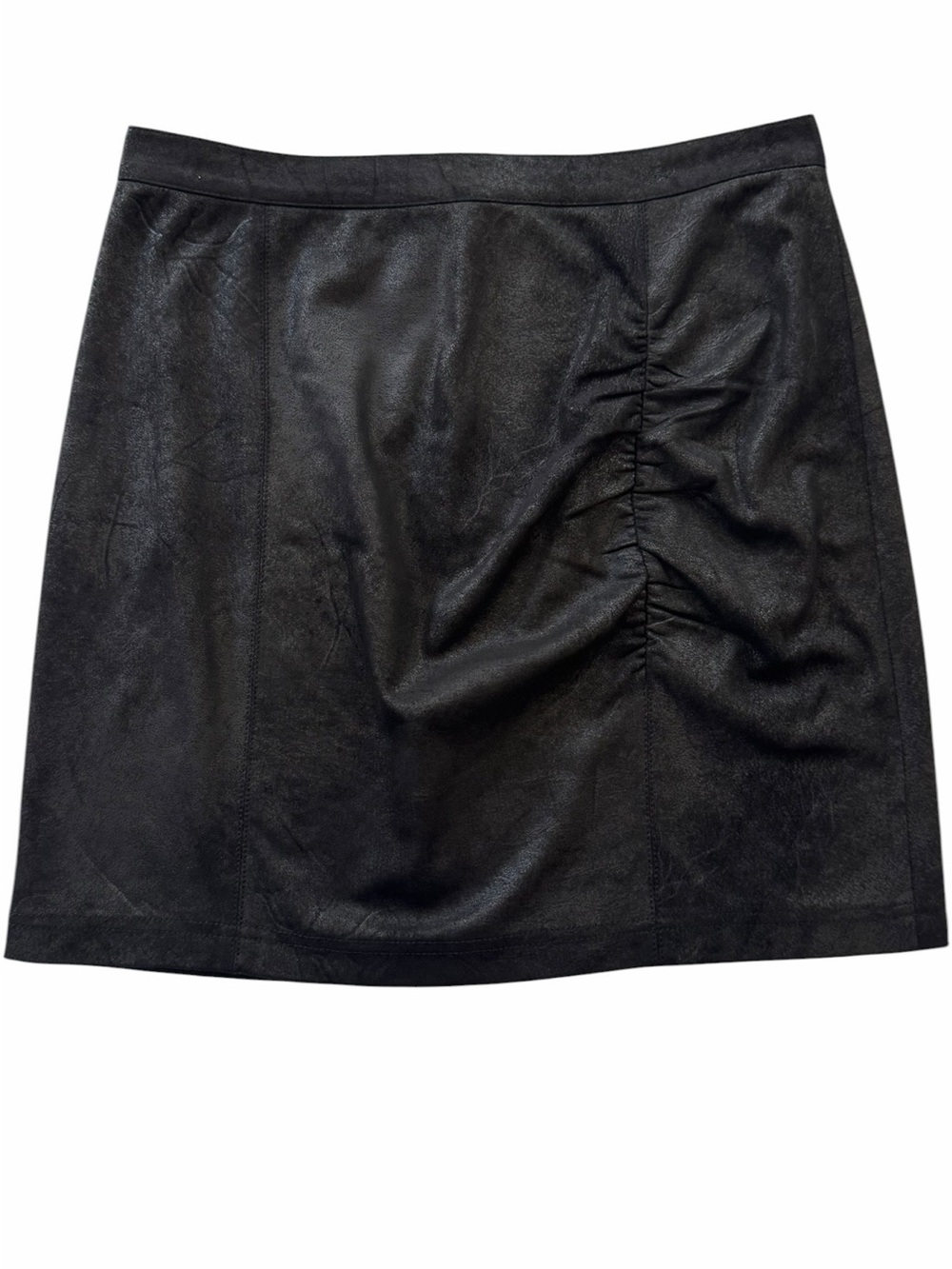 Free People Rumi Black Ruched Faux-Leather Mini Skirt Size Small